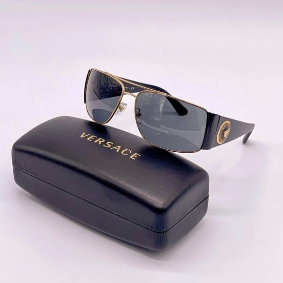 New Versace Mens 63mm Sunglasses Black w/ Gold Trim